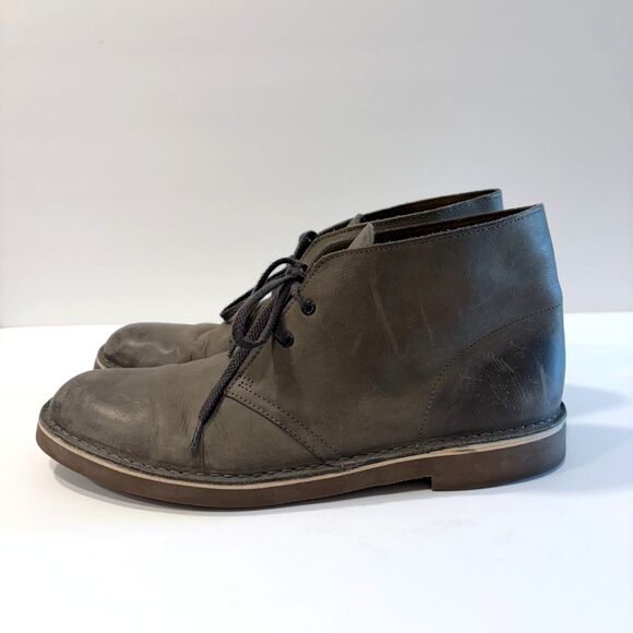 CLARKS Bushacre 2 Gray Leather Chukka Ankle Lace Up Boots Men\'s 9.5 US